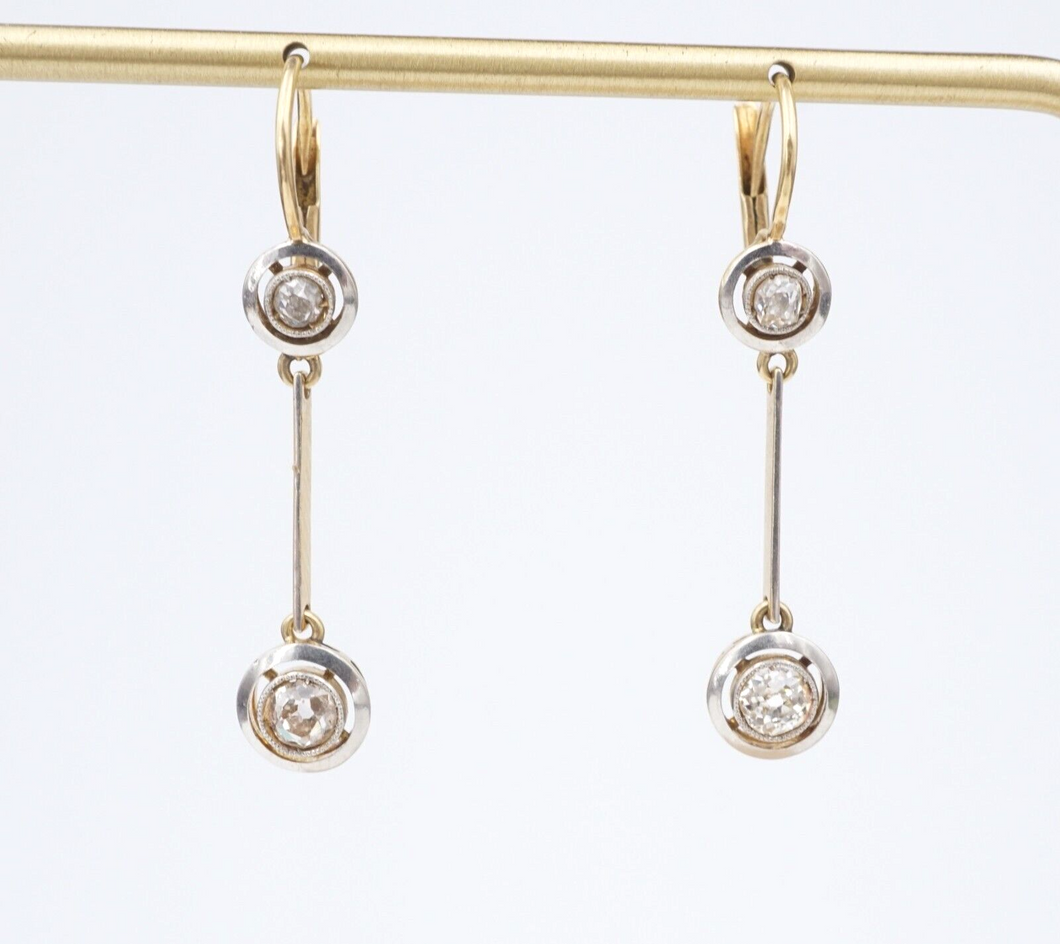 Antique 18k Yellow Gold Natural Mine Cut Diamond Dangle Earrings 1.5