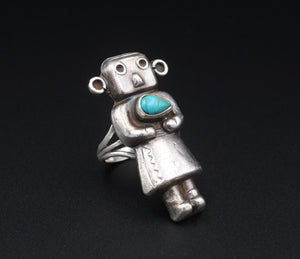 Native American Sterling Silver Turquoise Kachina Ring Artisan Size 7.5 RS3517