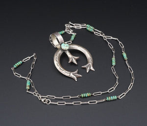 Southwestern Sterling Silver Overlay Naja Turquoise Bead Necklace 24" NS2079