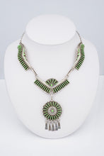 Vintage Navajo Sterling Silver Necklace Green Pendant 17" Helen Harrison NS2081