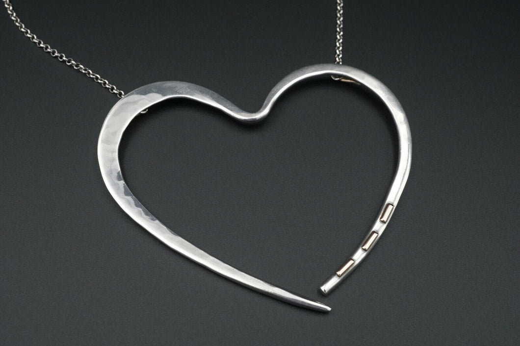 Sterling Silver 14k Gold Heart Pendant Necklace Artisan Massive 18