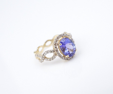 14k Yellow Gold Natural Tanzanite Diamond Halo Cocktail Ring Size 6 RG4387