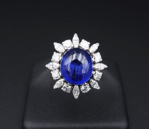 Asprey Platinum GIA Ceylon No Heat Blue Sapphire Diamond Halo Ring 12cttw CO1036