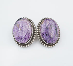 David Troutman Sterling Silver Charoite Clip Earrings 1" Southwestern ES2336