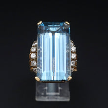 Aquamarine Diamond Vintage Ring Wide Band 15 carat 14k Yellow Gold Size 6 RG4674