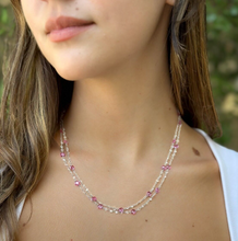 18k Dancing Diamond Station Necklace Pink Sapphire White Gold 36" NG1029