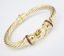David Yurman Buckle Cable Classic Bangle Bracelet Ruby 18k Yellow Gold 7mm BG918