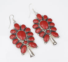 Sterling Silver Squash Blossom Earrings Southwest Red Stone Free Shipping ES2445