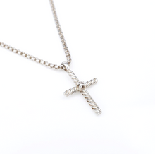 David Yurman Diamond Cross Pendant Necklace 14k Sterling Silver Box 16" NS2160