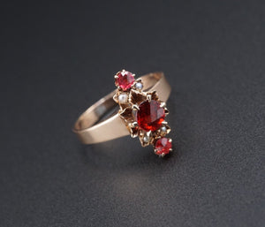 Antique 10k Gold Victorian Seed Pearl Garnet Cocktail Ring Size 6.5 RG3959