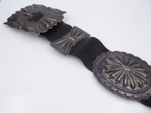 Vintage Navajo Concho Belt Sterling Silver Leather 42" Hand Stamped M1903