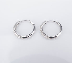 Shy Creation 14k Diamond Hoop Earrings White Gold 0.57" Pave EG2448