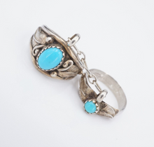 Sterling Silver Slave Ring Double Turquoise Size 6 Southwest Boho Knuckle RS3602