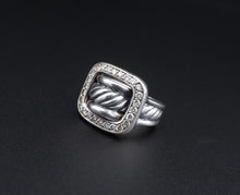 David Yurman Square Buckle Ring Sterling Silver Diamond Size 7 RS3532