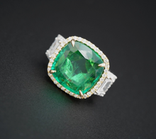 18k Gold 8.3ct Natural Emerald Diamond Halo Cocktail Ring Size 6 AGL Cert CO1058