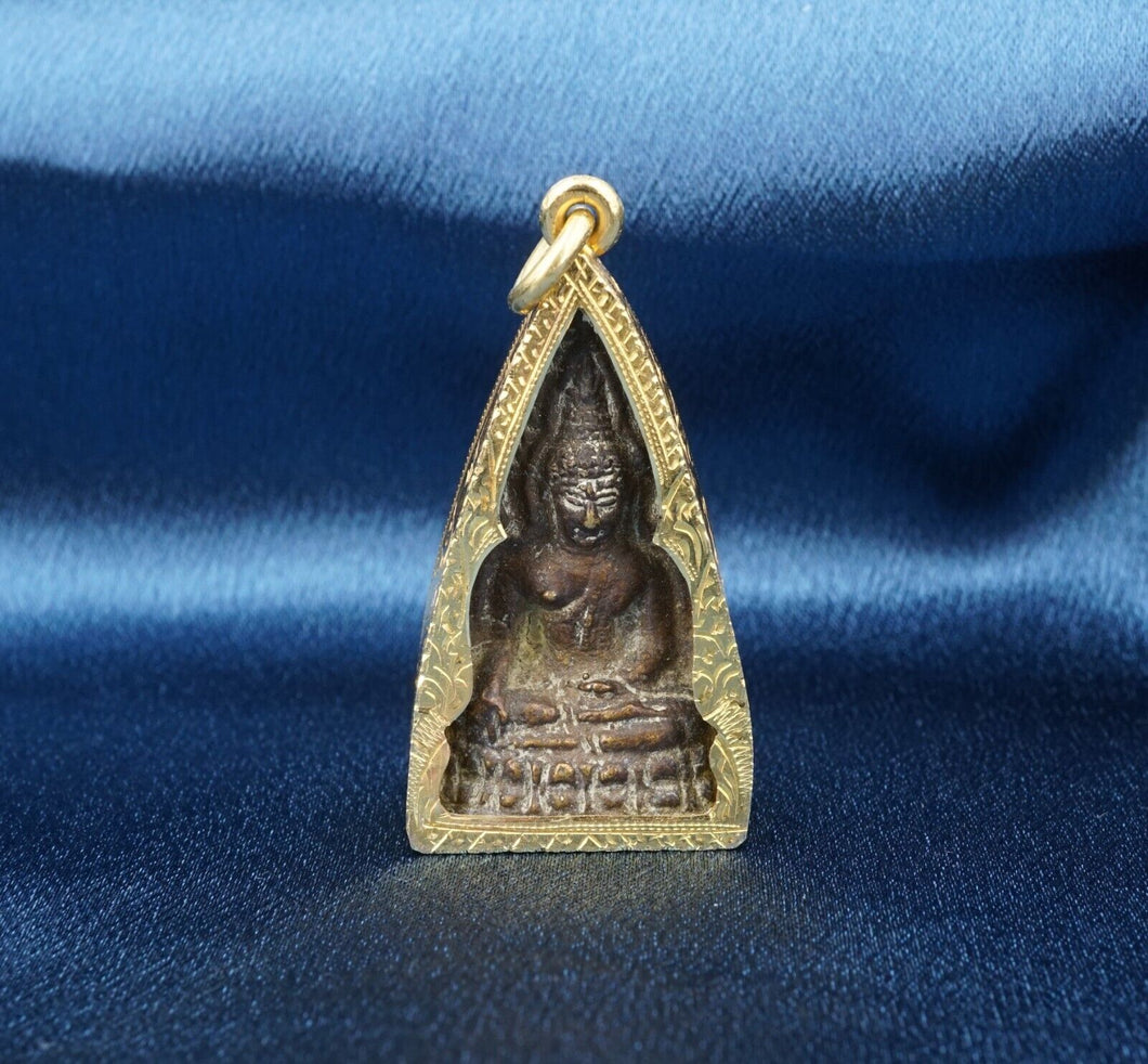 Antique 18K Gold Bronze Thai Seated Buddha Openwork Cage Fob Pendant 33g PG1806