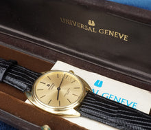 Universal Geneve 18k Golden Shadow Quartz Watch Leather 34mm Box Papers W942