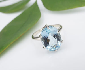 14K White Gold Natural Aquamarine 6.5ct Cocktail Candy Ring Size 7.25 RG4039