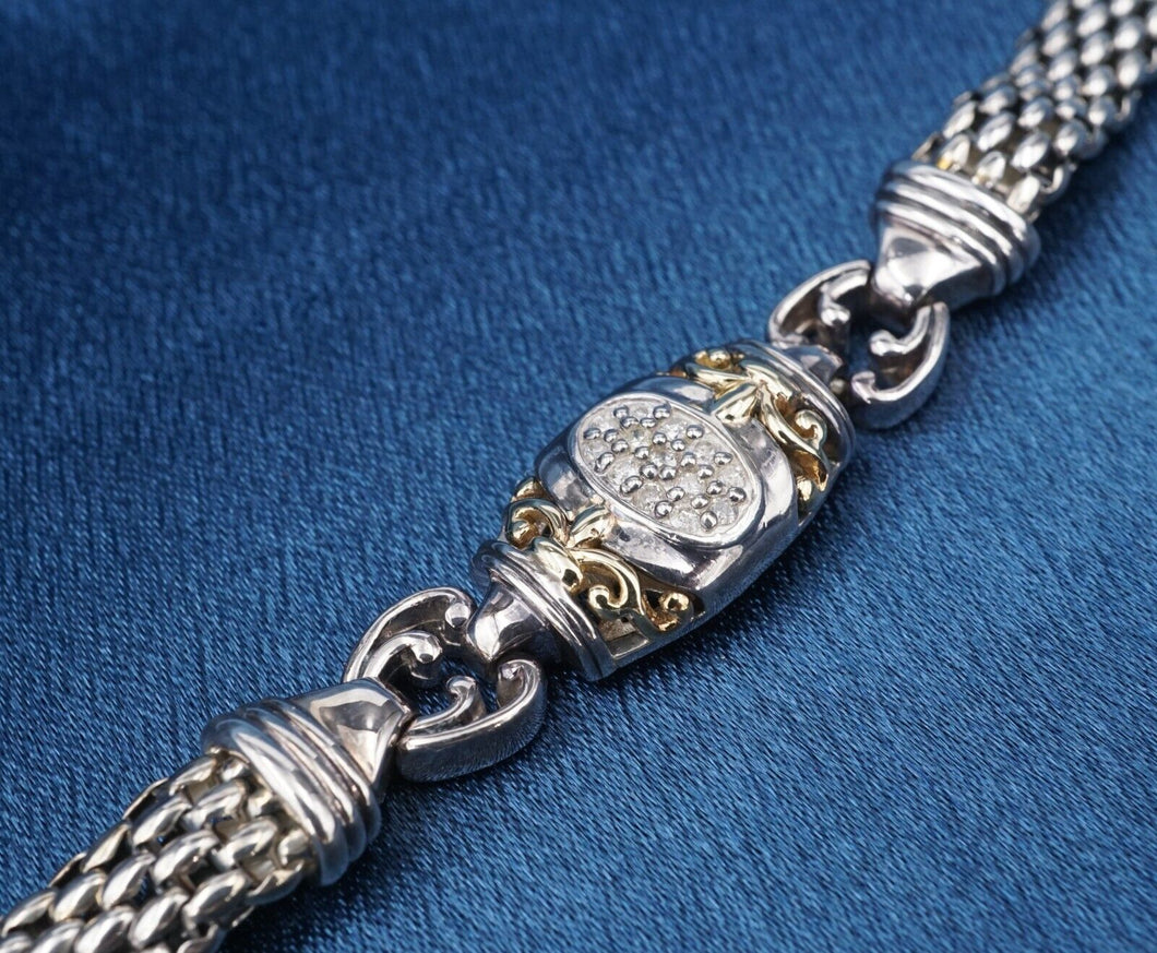Diamond Sterling Silver 14K Gold Mesh Link Bracelet 7