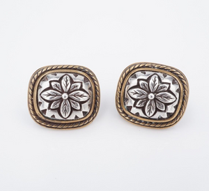 Stephen Dweck Sterling Silver Bronze Flower Earrings 0.9" Omega Backs ES2480