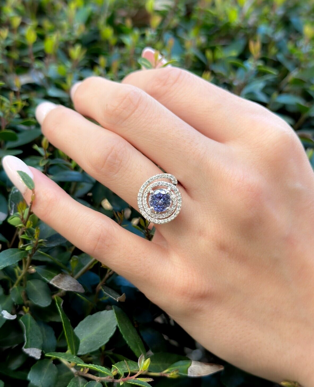 Tanzanite Diamond Swirl Cocktail Ring 1.6 ctw 18k White Gold Size 6.75 RG4082