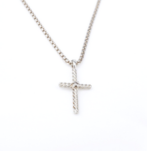 David Yurman Diamond Cross Pendant Necklace 14k Sterling Silver Box 16" NS2160