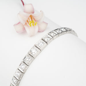 Vintage Platinum Graduated Diamond Tennis Bracelet 3ctw Mid Century 6.25" BG817