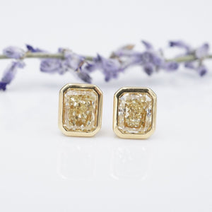 GIA Yellow Diamond Stud Earrings 2.26 ctw 18k Gold Radiant Natural VVS1 EG2410