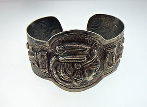 Vintage Mexico City J Vigueras Bracelet 1930s 925 Silver 2.5" Repousse BS139