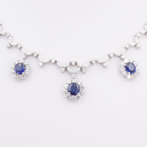 18k Natural Sapphire Diamond Halo Bib Necklace 17