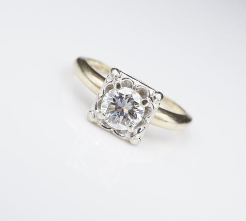 Vintage Blubonnette 2 Tone 14k Gold 2/3ct Diamond Engagement Ring Size 6 RG3487