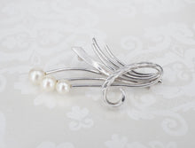 Vintage Mikimoto Pearl Spray Brooch Sterling Silver Ribbon Pin 1.8" OS647