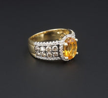 LeVian 14k Gold Citrine Champagne Vanilla Diamond Halo Ring Size 7 RG3638