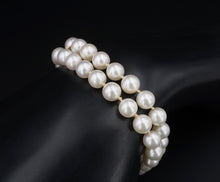 Vintage 14K Gold Double Strand Pearl Jade Cabochon Clasp Bracelet 8" 7mm BG796