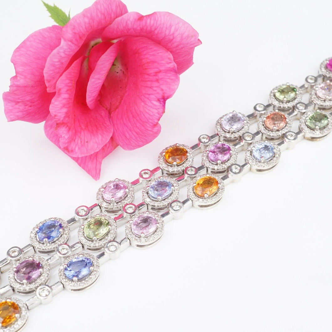 14k Sapphire Diamond Bracelet White Gold Natural Fancy Multicolor 7