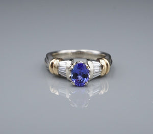 Tanzanite Diamond Cocktail Ring 18k White Gold Natural Size 7.25 RG4365