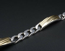Paracci 18k Gold Sterling Silver Bracelet 2 Tone Curb Link Panel Bar 7" BS2554