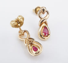 Vintage 14k Ruby Earrings Yellow Gold Dangle Drop Post Natural 2/3ct Knot EG2338