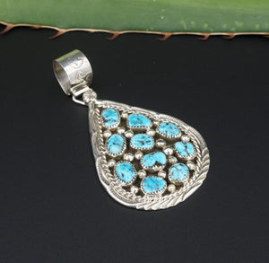Navajo Turquoise Marlene Begay Pendant Sterling Silver Statement 2.75" PS2070