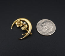 Antique Art Nouveau 10k Gold Seed Pearl Lapel Pin Brooch Flower Crescent OG455