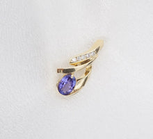 14k Yellow Gold Oval Tanzanite Diamond Slide Pendant Vintage 0.85" PG1825