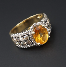 LeVian 14k Gold Citrine Champagne Vanilla Diamond Halo Ring Size 7 RG3638