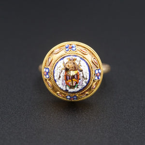 Antique Egyptian Revival Micro Mosaic Ring Scarab 14k 18k Gold Size 6.5 RG3909