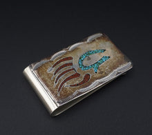 Vtg Turquoise Inlay Sterling Silver Money Clip Native American Signed HB M1881