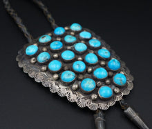 Vintage Navajo Sterling Silver Blue Turquoise Bolo Tie 38" M1817