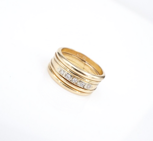 14k Yellow Gold Wide Diamond Band Stack 7.3mm Vintage Size 5.5 RG4345