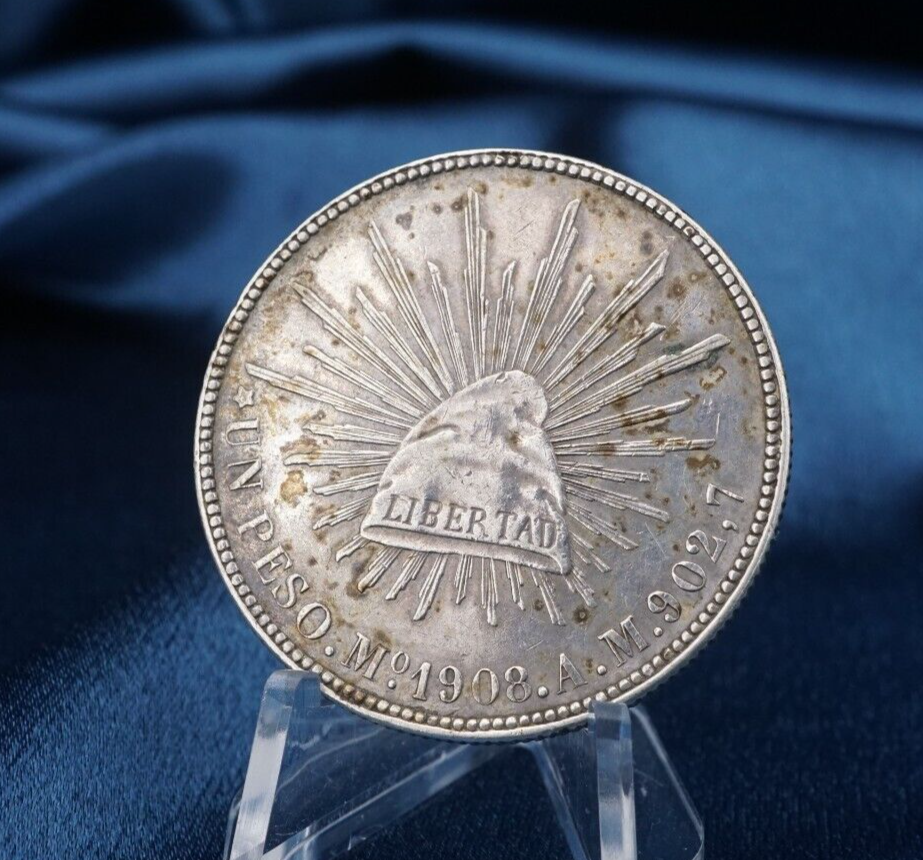 1908 Mo Un Peso Mexico City Silver Coin CN727