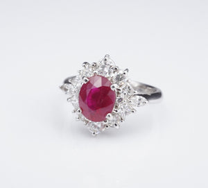 NWOT 14k White Gold 2.2 ctw Oval Ruby Diamond Halo Ring Size 5.5 RG3296