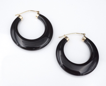 Vintage Retro Hoop Earrings Black Onyx 14k Yellow Gold 1.75" Free Ship EG2292