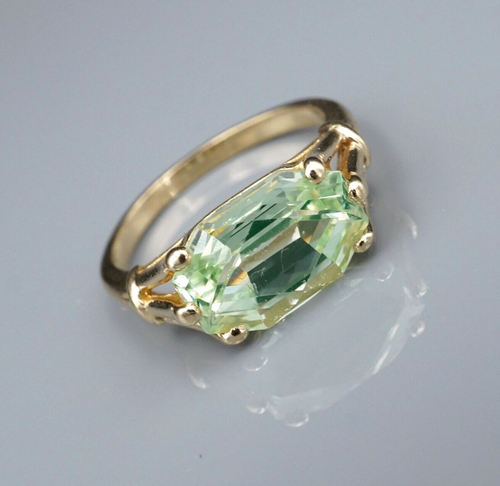 Rare Vintage Green Uranium Glass Solitaire Ring 10k Yellow Gold Size 7 RG4391